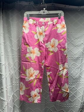 Lauren Ralph Lauren Pink Hibiscus Floral Print Cropped Pants Size 8